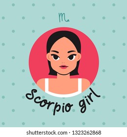 Scorpio : Pretty girl with horoscope sign on pastel background  :Vector Illustration