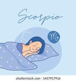 Scorpio : Pretty girl with horoscope sign on pastel background :Vector Illustration