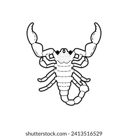 Scorpio or scorpion, sketch line art, vector illustration isolated on white background. Wild animal or astrology zodiac sign. Black and white tattoo design. Horoscope symbol.