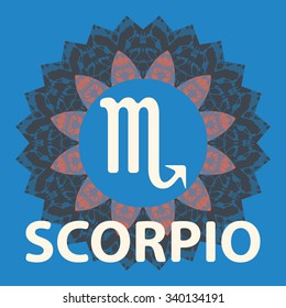 Scorpio. The Scorpion. Zodiac icon with mandala print Vector icon.