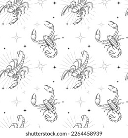Scorpio. Seamless pattern design. Zodiac simbol. Astrology sign, bull vector outline illustratoin