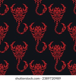 Scorpio. Seamless pattern design. Zodiac simbol. Red and black