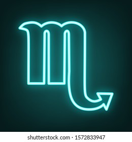 Scorpio sign illustration. Cyan neon icon in the dark. Bluring. Luminescence. Illustration.