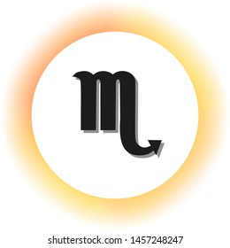 Scorpio sign illustration. Dark icon with shadow on the glowing circle button. Illustration.