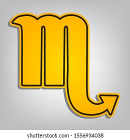 Scorpio sign illustration. Flat orange icon with overlapping linear black icon with gray shadow at whitish background. Illustration.