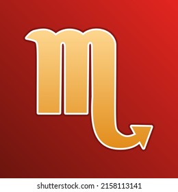 Scorpio sign illustration. Golden gradient Icon with contours on redish Background. Illustration.