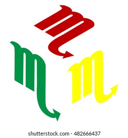 Scorpio sign illustration. Isometric style of red, green and yellow icon.