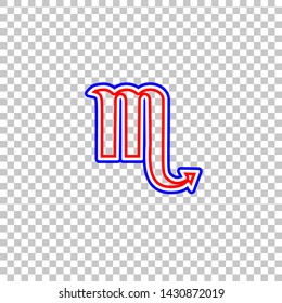 Scorpio sign illustration. Red, white and contour icon at transparent background. Illustration.
