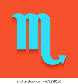 Scorpio sign illustration. Vector. Blue icon with soft shadow putted down on flamingo background.