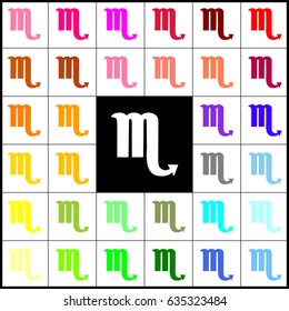 Scorpio sign illustration. Vector. Felt-pen 33 colorful icons at white and black backgrounds. Colorfull.