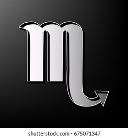 Scorpio sign illustration. Vector. Gray 3d printed icon on black background.