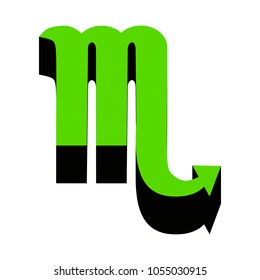 Scorpio sign illustration. Vector. Green 3d icon with black side on white background. Isolated.