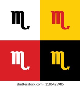 Scorpio sign illustration. Vector. Icons of german flag on corresponding colors as background.