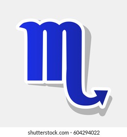 Scorpio sign illustration. Vector. New year bluish icon with outside stroke and gray shadow on light gray background.