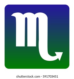 Scorpio sign illustration. Vector. White icon at green-blue gradient square with rounded corners on white background. Isolated.