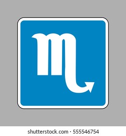 Scorpio sign illustration. White icon on blue sign as background.