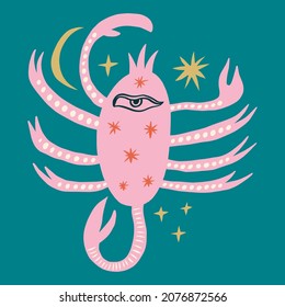 Scorpio sign space stars boho naive funky handdrawn patterned style art