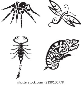 scorpio and Spider Chamaeleon black and white vector icon 