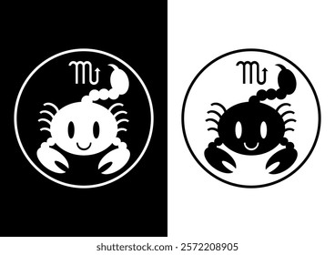 Scorpio and symbol icon. Vector illustration. Simple black and white design. Icon set.
