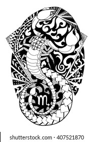 scorpio tattoo design, zentangle of scorpion isolated on white. Vector illustration. Black and white