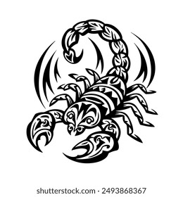 Scorpio tattoo in polynesian tribal style. Vector monochrome illustration with outlines of a predatory dangerous insect