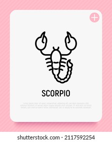 Icono de línea delgada Escorpio. Ilustración vectorial moderna del signo astrológico para el horóscopo.