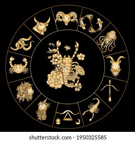 Scorpio vector of Astrology design.horoscope circle with signs of zodiac set vector.signs such as a aries, taurus, gemini, cancer, leo, virgo, libra, scorpio, sagittarius, capricorn,aquarius, pisces.