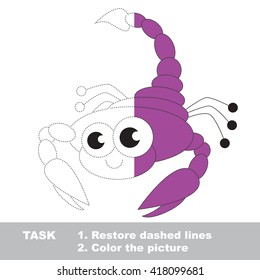 Scorpio in vector colorful to be traced. Restore dashed line and color the picture. Visual game for children. Worksheet to be colored.