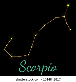 Scorpio vector constellation with stars and name. One of twelve  elements of western horoscope. Graphic elements for print designs - calendar, poster, sky map, sticker 