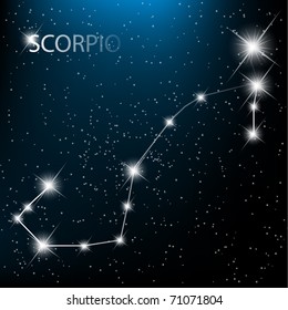 Scorpio vector Zodiac sign bright stars in cosmos.