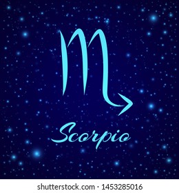 Scorpio. Vector zodiac sign on a night sky. Horoscope element