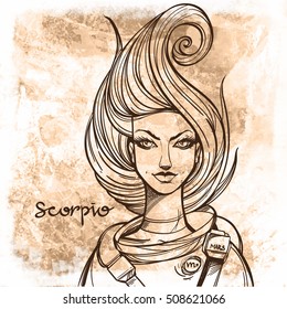 Scorpio in vintage style. Portrait of a girl.