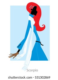 Scorpio Woman Horoscope Sign. Red Headed Lady Wearing Trench.