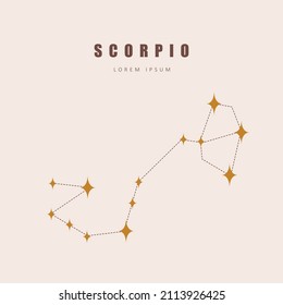 Scorpio zodiac constellation. Horoscope vector illustration in boho style. Mystery and esoteric. Spiritual tarot poster. Magic occult and astrology card.