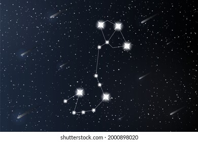Scorpio. Zodiac constellation on outer space background. Mystery and esoteric. Horoscope vector illustration. Spiritual tarot poster. Magic occult tarot and astrology cards.