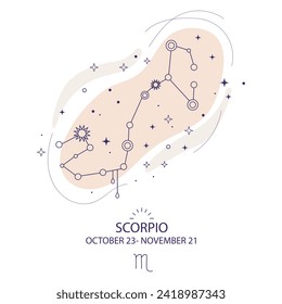 Scorpio Zodiac Constellation of stars in trendy minimal style. Astrological forecast, magic Astrology. Tarot background. Esoteric mystical vector illustration. For banner, fabric design,wrapping paper