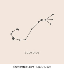 Scorpio Zodiac Constellation in Trendy Minimal Linear Style. Vector Horoscope Symbol and Sign.