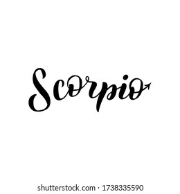 Scorpio zodiac font lettering. Handwritten black typography text. Astrology sign card isolated design. Vector eps 10. 