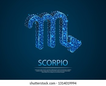 Scorpio Zodiac low poly abstract illustration consisting of points, lines, and shapes in the form of planets, stars and the universe. Vector digit wireframe concept. business concept