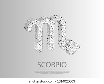 Scorpio Zodiac low poly abstract illustration consisting of points, lines, and shapes in the form of planets, stars and the universe. Origami Vector digit wireframe concept.