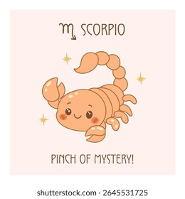 Cartaz do zodíaco de Escorpião com desenho de escorpião de desenho animado bonito