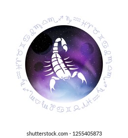 Scorpio Zodiac sign. Abstract space dark sky background with dots stars. Astrology Illustration