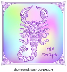 Scorpio Zodiac sign. Astrological horoscope collection. Violet on soft ultra violet space  background. Vector illustration