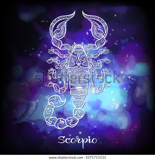 さそり座の星座 占星術占星器のコレクション 暗い青と紫色のスペース背景に白 ベクターイラスト のベクター画像素材 ロイヤリティフリー