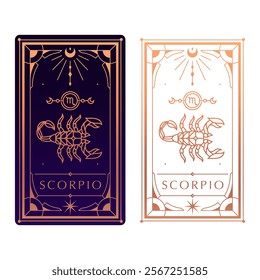 scorpio zodiac sign astrology cards set , horoscope, tarot, fortune teller. Vintage mystical illustration outline hand drawing, magical esoteric horoscope templates for wall print poster