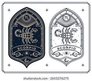 
signo do zodíaco de escorpião astrology cards set , horóscopo, tarô, cartomante. Vintage ilustração mística esboço desenho da mão, modelos de horóscopo esotérico mágico para cartaz de impressão de parede