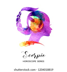 Scorpio zodiac sign. Beautiful girl silhouette. Vector illustration. Horoscope series