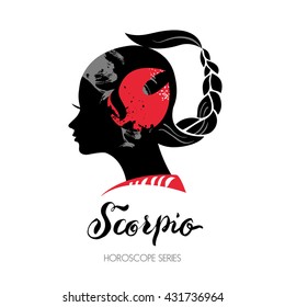 Scorpio zodiac sign. Beautiful girl silhouette. Vector illustration. Horoscope series