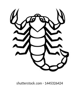 Scorpio zodiac sign, black horoscope symbol. Stylized astrological illustration.