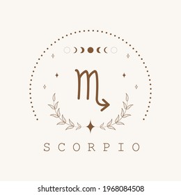 Scorpio. Zodiac sign in boho style. Astrological icon isolated on white background. Mystery and esoteric. Horoscope logo vector illustration. Spiritual tarot card.